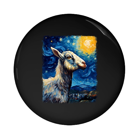 Goat Farm Animal Farmer Starry Night Painting Pin Buttons