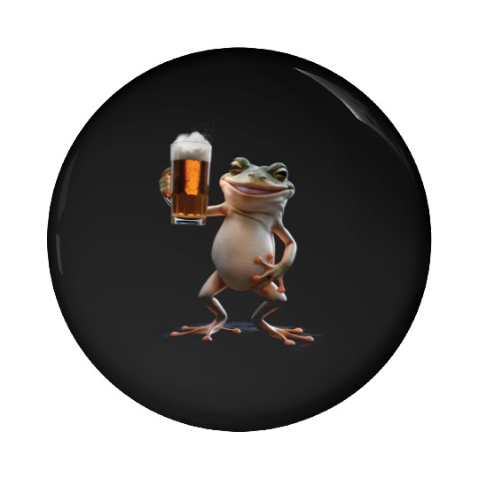Frog Drinking Beer Realistic Pin Buttons