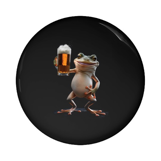 Frog Drinking Beer Realistic Pin Buttons