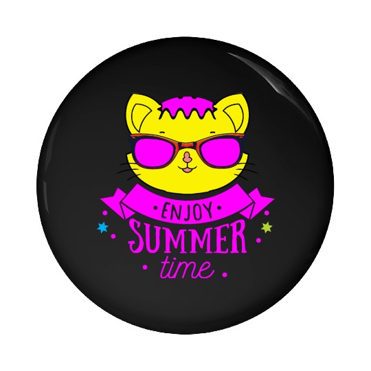 Enjoy Summer Time - Cool Cat Pin Buttons
