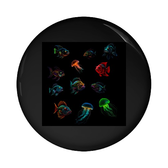 Deep Sea Fishes Bass And Jellyfish Pin Buttons