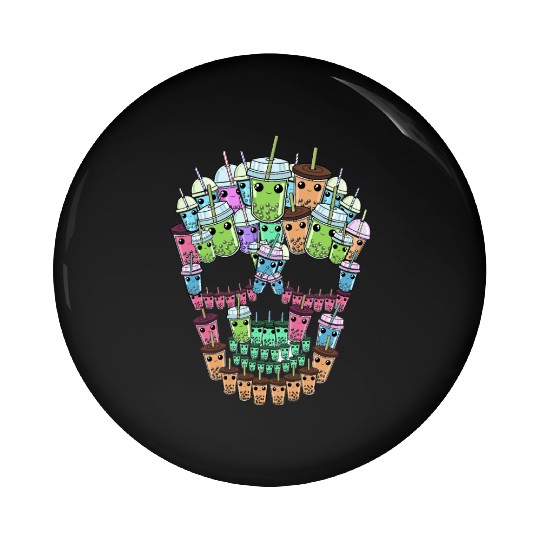 Bubble Tea Skull Pin Buttons Men Boba Tea