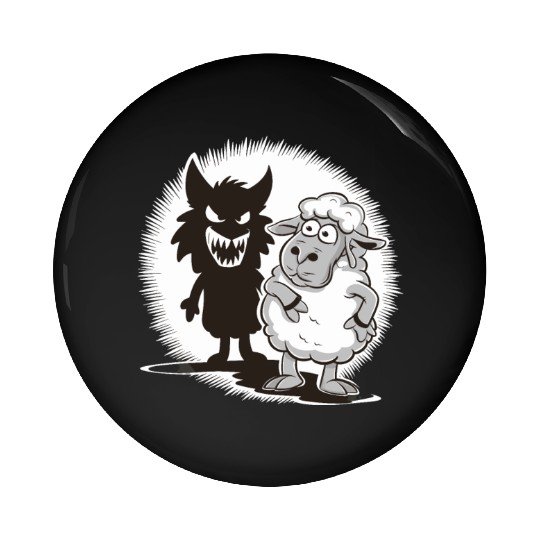 Unique Comic Sheep and Wolf Shadow for a Sheep Pin Buttons
