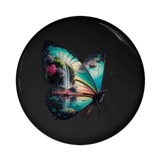 Vivid Butterfly Waterfall Nature Scene Pin Buttons