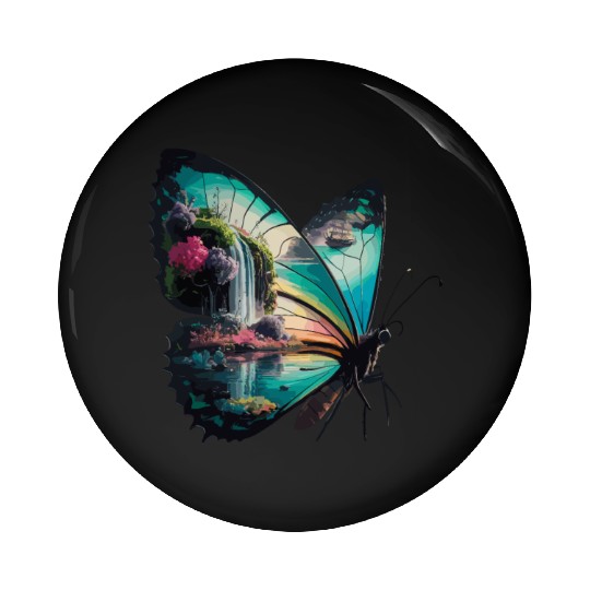 Vivid Butterfly Waterfall Nature Scene Pin Buttons