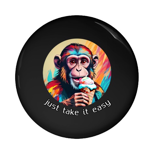Monkey eating ice cream with a big smile Pin Buttons
