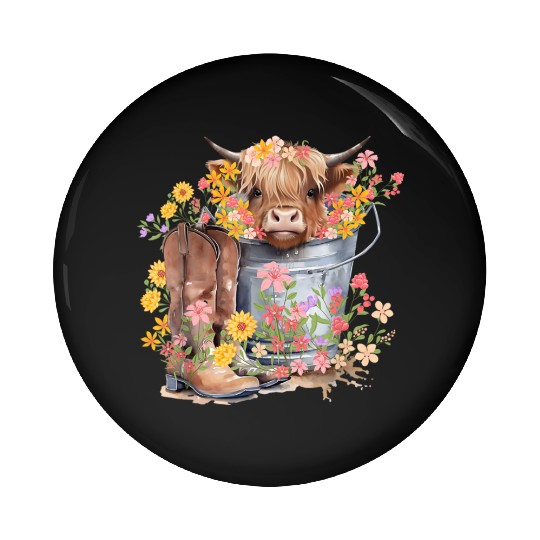 Highland Cow flowers Christmas Pin Buttons