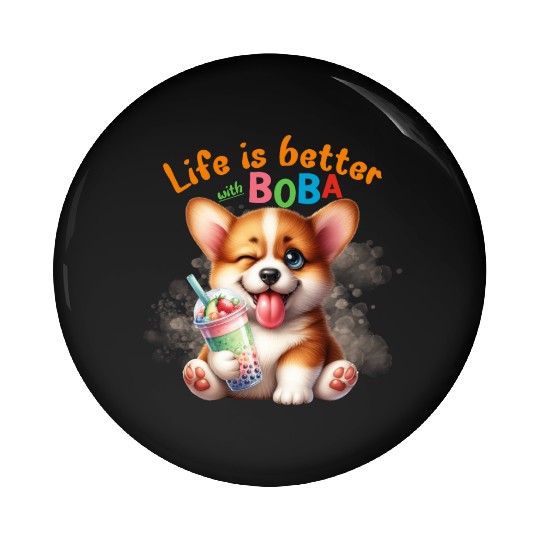 Corgi with BOBA tea Milk TEA Bubble tea Pin Buttons