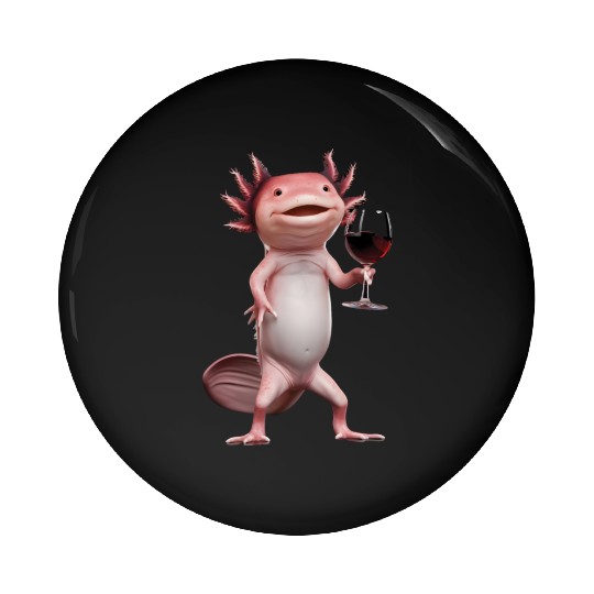 Axolotl Drinking Wine Realistic Pin Buttons