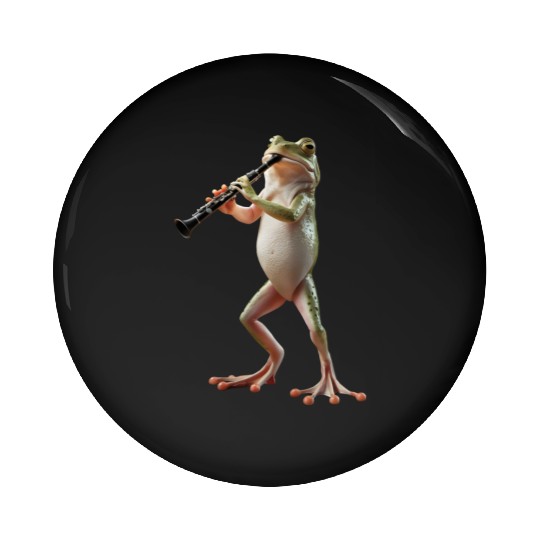 Frog Playing Clarinet Realistic Pin Buttons