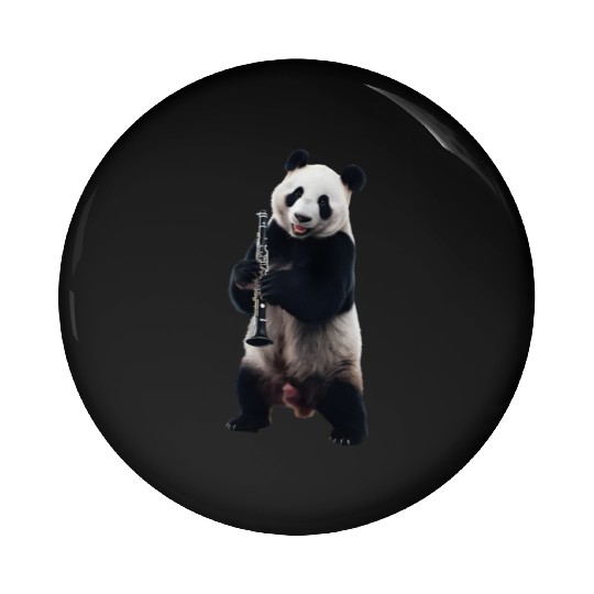 Panda Playing Clarinet Realistic Pin Buttons