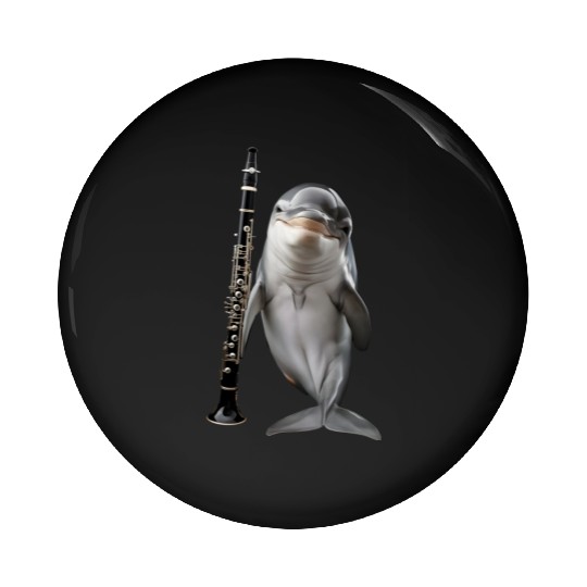 Dolphin Playing Clarinet Realistic Pin Buttons