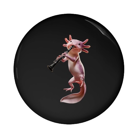 Axolotl Playing Clarinet Realistic Pin Buttons