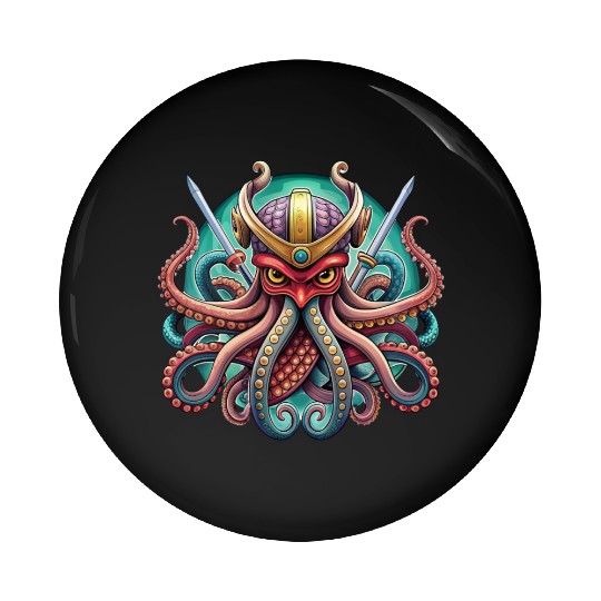 Colorful octopus samurai illustration Pin Buttons