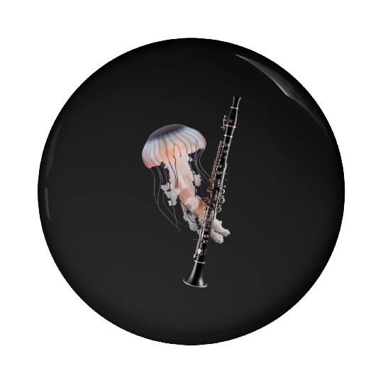 Jellyfish Playing Clarinet Realistic Pin Buttons