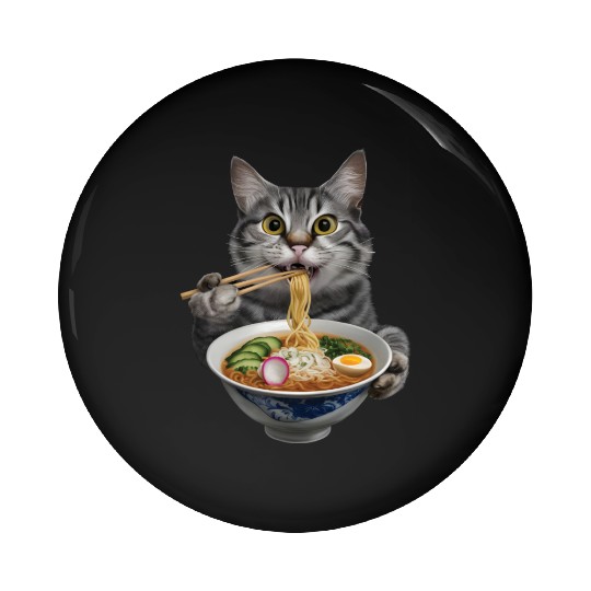 Cat Eating Ramen Realistic Pin Buttons