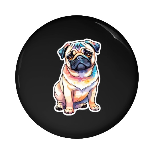 Pug Watercolor Pin Buttons