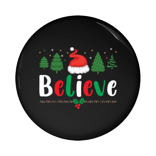 Merry Christmas Believe Santa Claus Hat Xmas Tree Pin Buttons