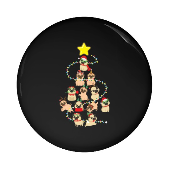 Pug Christmas Tree Dog Santa Claus Hat Xmas Merry Pin Buttons