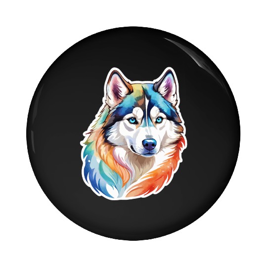 Siberian Husky Watercolor Pin Buttons