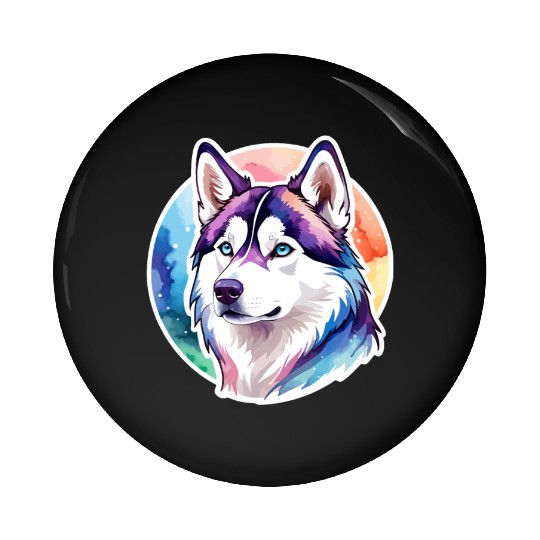 Siberian Husky Watercolor Pin Buttons