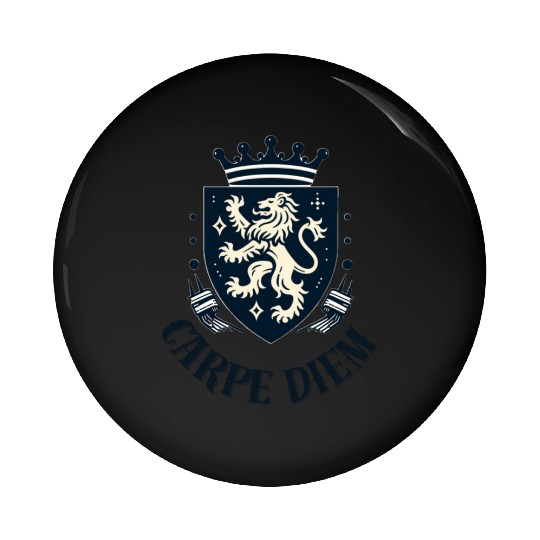 Carpe Diem - Elegant Heraldic Crest With Lion and Pin Buttons