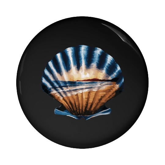 Seashell Beach Scene Serene Ocean Landscape Pin Buttons