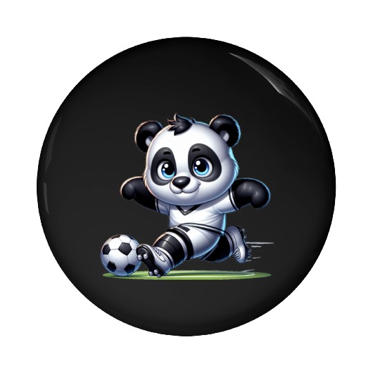 Cute Soccer Player Panda Pin Buttons