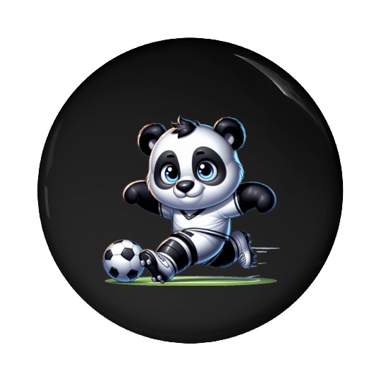 Cute Soccer Player Panda Pin Buttons
