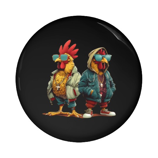 Streetwear-clad chickens with style Pin Buttons
