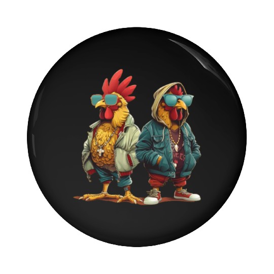 Streetwear-clad chickens with style Pin Buttons