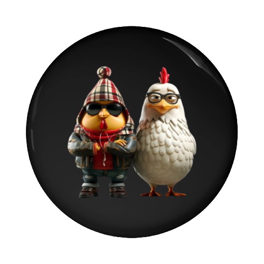 Hip chickens in cool streetwear Pin Buttons