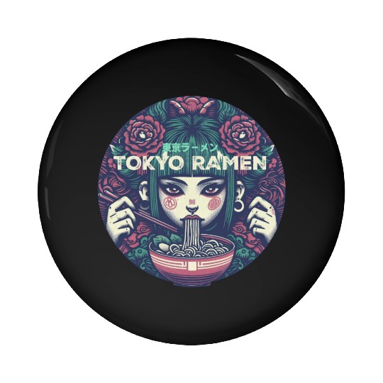 Tokyo ramen,punk girl having ramen Pin Buttons