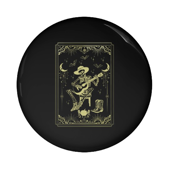 Tarot Card Celestial Cowboy Skeleton Plays Guitar Pin Buttons