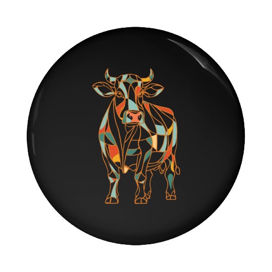 Geometric Farm Animal Graphic Vibrant Cow Pin Buttons
