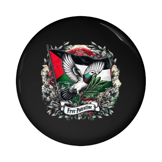 Pigeon holding olive's leaf free Palestine Flag Pin Buttons
