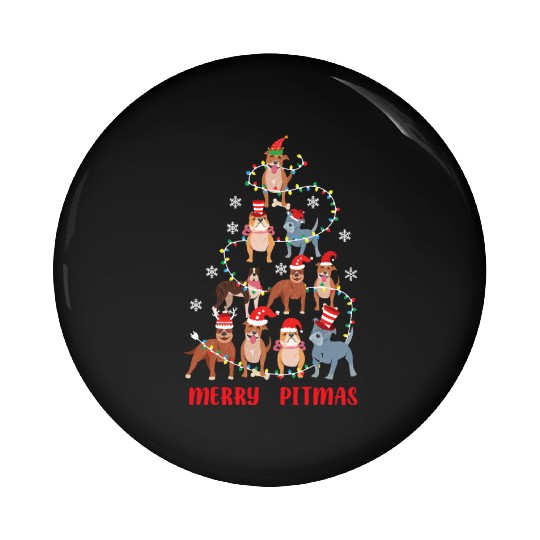 Merry Pitmas Pitbull Dog Ugly Christmas Sweater Pin Buttons