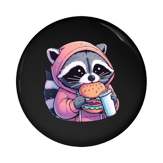 Trash Panda - Raccoon eating fast food Pin Buttons