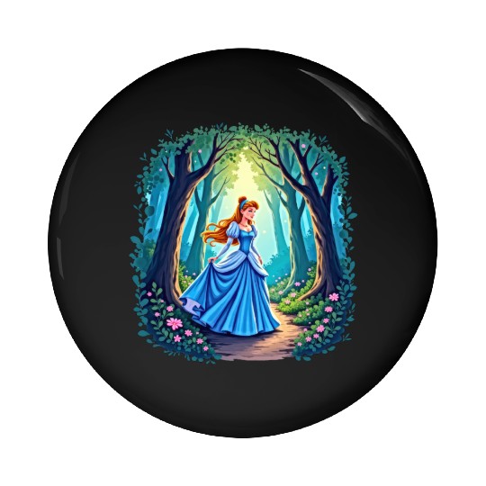 Graceful girl walking in forest Pin Buttons