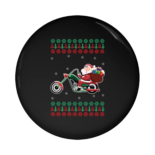Santa Claus Motorcycle Ugly Christmas Sweater Xmas Pin Buttons