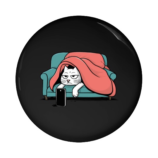 Bored Cat on Couch With Smart Phone Pin Buttons