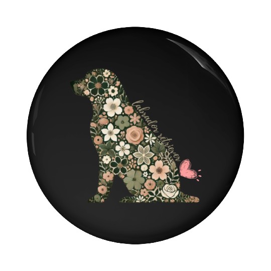 Floral Labrador Retriever: Elegant Pet Silhouett Pin Buttons