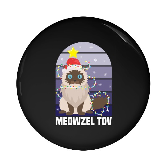 Meowzel Tov Hanukkah Black Cat Christmas Lights Pin Buttons