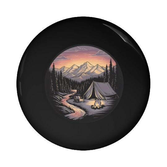 Mountain Morning: Peaceful Camping Monoline Pin Buttons