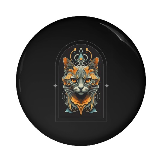 Elegant stylish black and gold cat face Pin Buttons