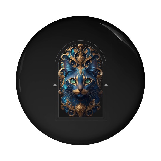 Elegant stylish blue and gold cat face Pin Buttons