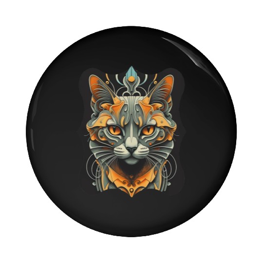 Elegant stylish black and gold cat face Pin Buttons