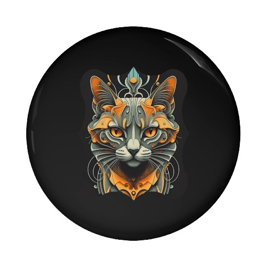 Elegant stylish black and gold cat face Pin Buttons