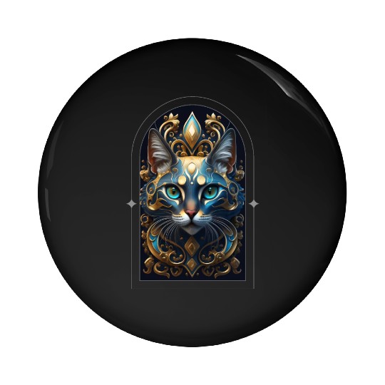 Elegant stylish blue and gold cat face Pin Buttons