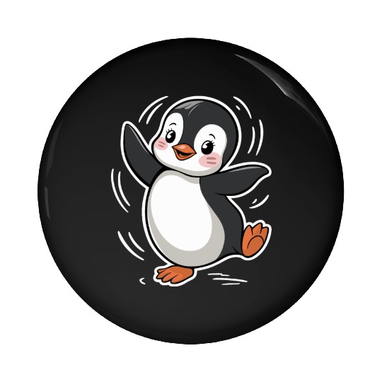 Happy Dancing Penguin Cartoon Design Pin Buttons